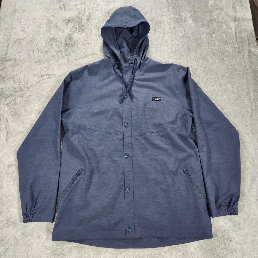 TravisMathew Jacket Mens Large Blue Hooded Windbreaker Snap Front Golf 1MY345